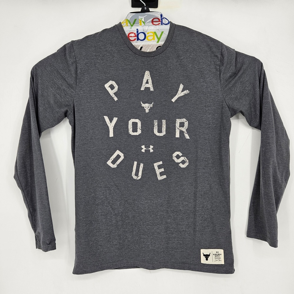 Under‎ Armour Project Rock Shirt Mens Medium Pay Your Dues Gray Long Sleeve